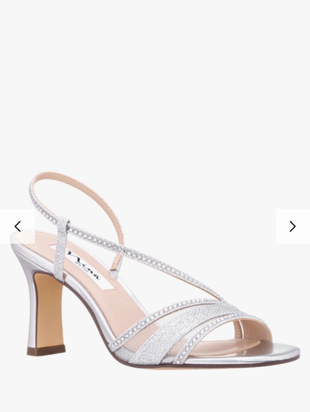 Nina Abbi Silver Metallic Asymetrical 3 1/4" Heel Slingback l Shoe Size 6 NWT